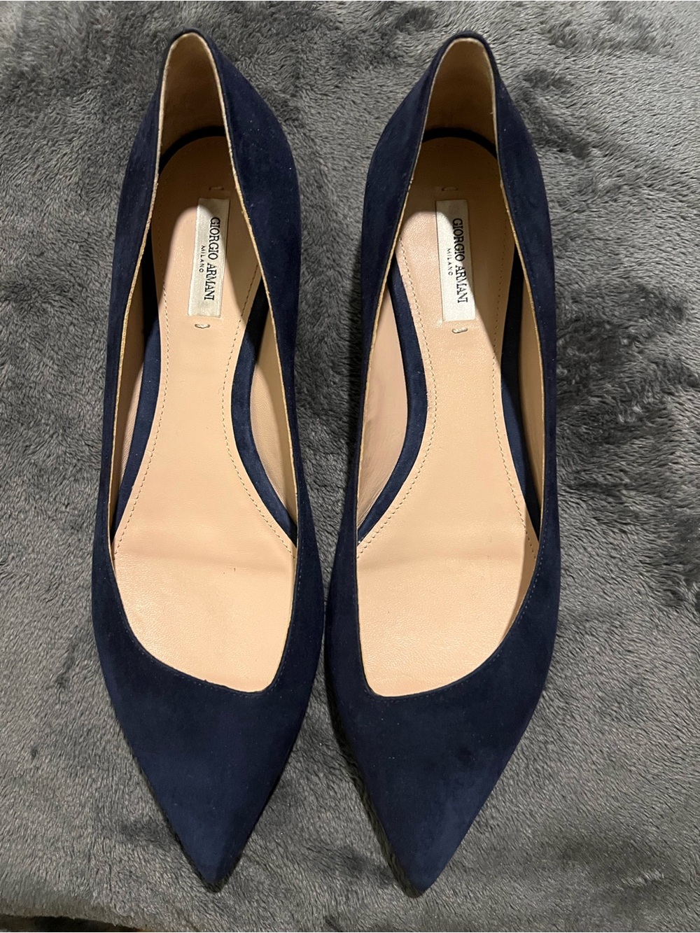 Giorgio Armani Navy Suede Pointed Toe Heels